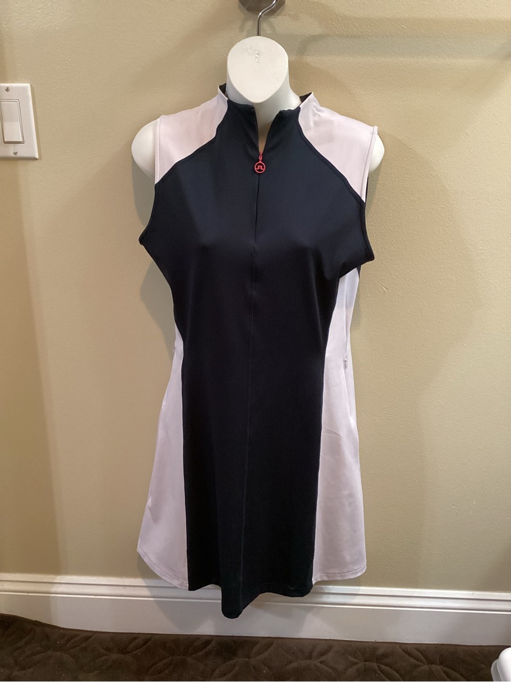 J.Lindeberg Blue & White Sleeveless Zip-Front Tennis Dress